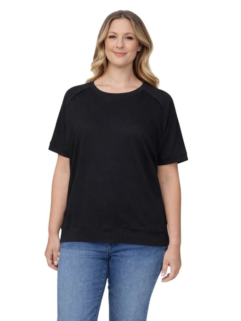 NWOT Buffalo David Bitton Women's L Black Short Sleeve Knit Top F1186